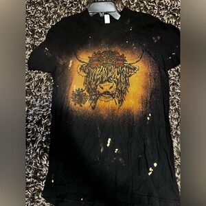 Tultex Black T-Shirt with Bull and Floral Design